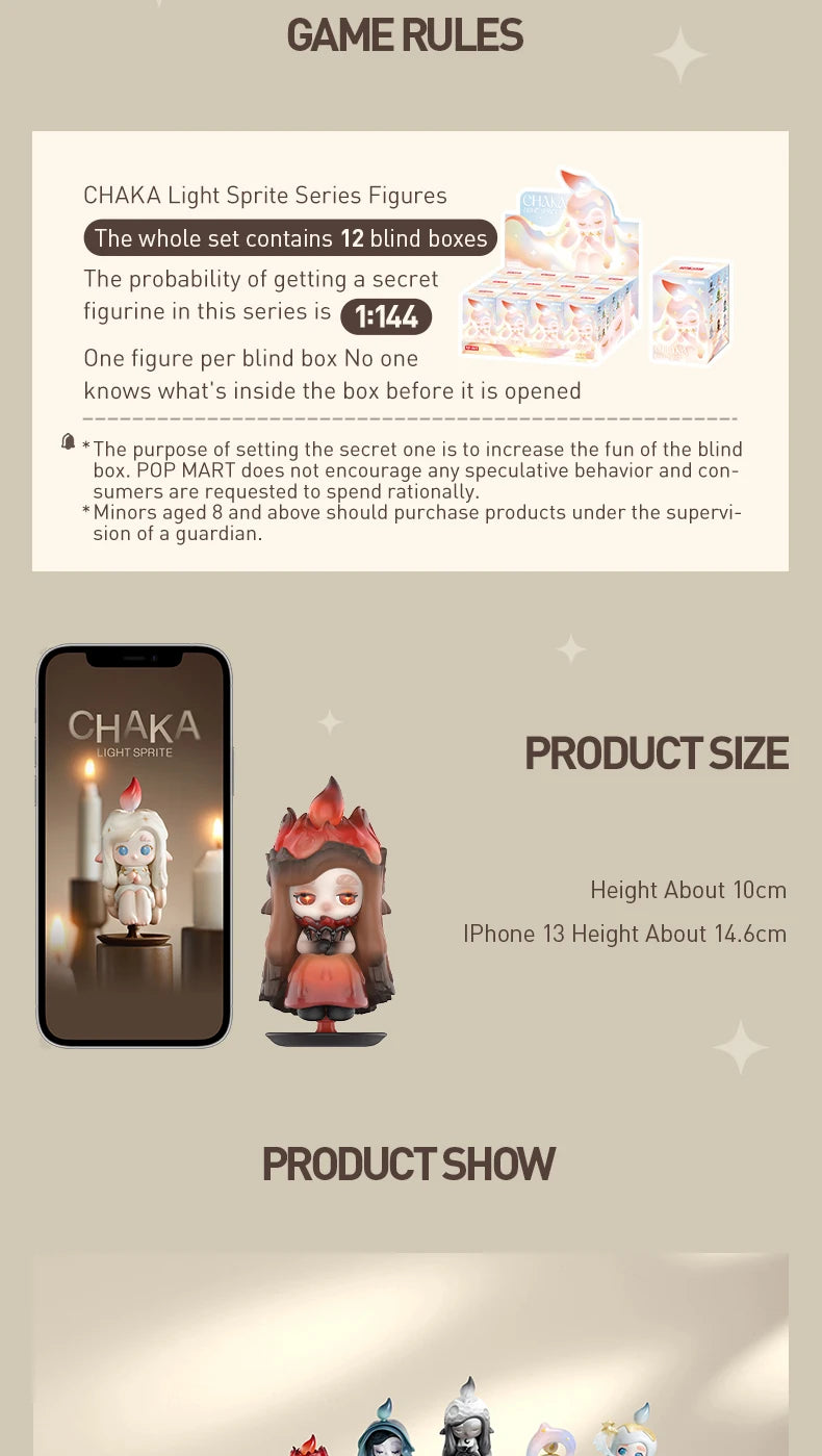 POP MART CHAKA Light Sprite Series Mystery Box 1PC/12PCS POPMART Blind Box Action Figure Cute Toy