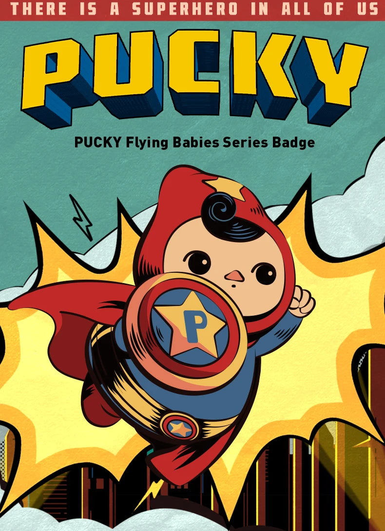 POP MART Pucky Flying Babies Series Badge Collectible Cute Action Kawaii animal toy figures free shipping