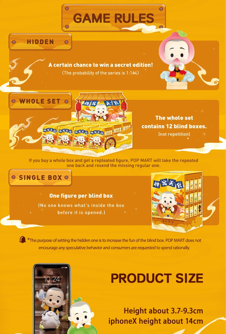 POP MART The Little Monk Yichan Chinese Delicacy Series Blind Box Collectible Cute Action Kawaii Toy Figures