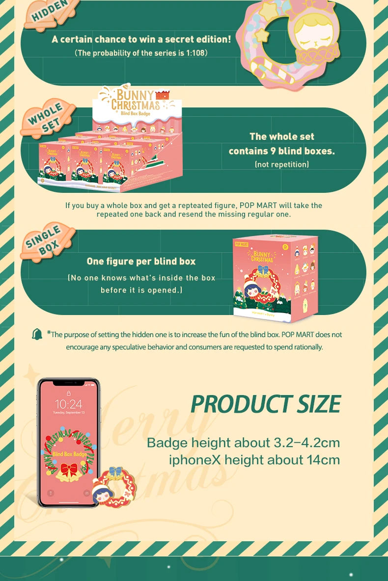 POP MART BUNNY Bunny Christmas Series Blind Box Badge 1PC/9PC Gift for Christmas