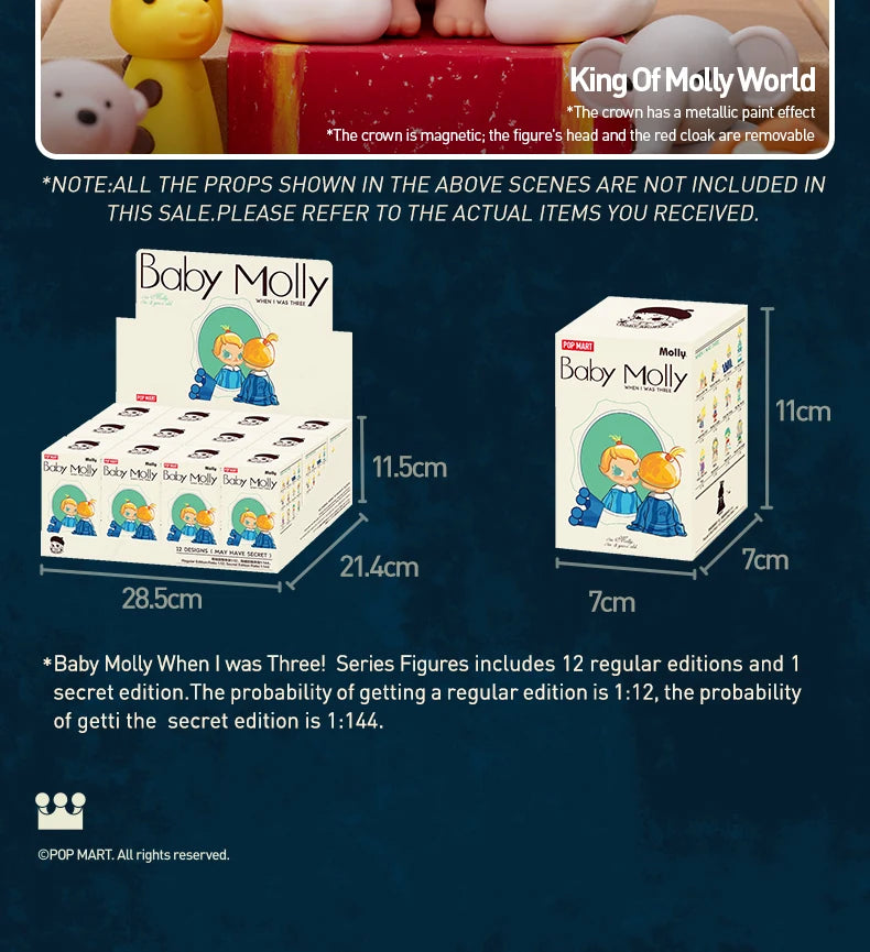 POP MART Baby Molly When I was Three! Series Mystery Box by Kenny Wong 1PC/12PCS POPMART Blind Box Action Figure Cute Toy