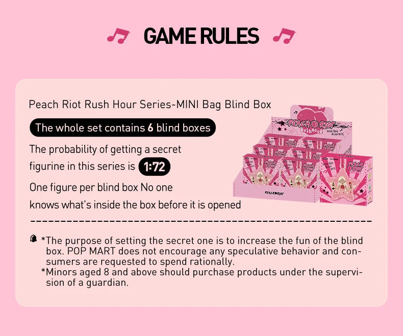 POP MART Peach Riot Rush Hour Series -Mini Bag Blind Box Mystery Box 1PC/6PCS POP MART Blind Box Action Figure Cute Toy