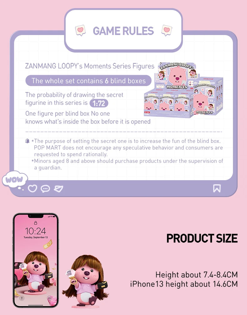 POP MART ZANMANG LOOPY’s Moments Series Figures Mystery Box 1PC/6PCS POPMART Blind Box Limited to 2pcs per order