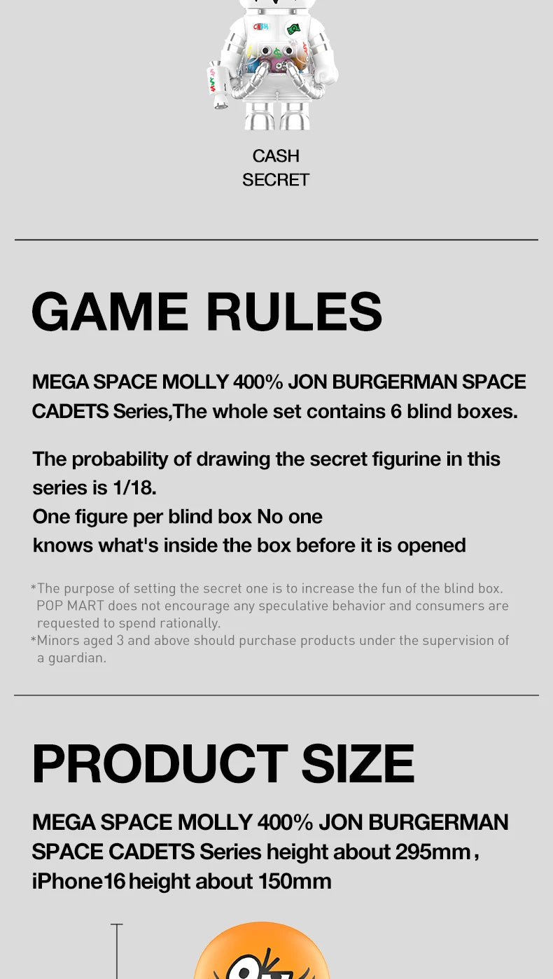 POP MART MEGA SPACE MOLLY 400% JON BURGERMAN SPACE CADETS Series Limited Edition 1PC/6PCS POPMART Blind Box Figure