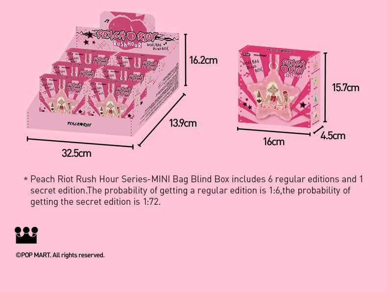 POP MART Peach Riot Rush Hour Series -Mini Bag Blind Box Mystery Box 1PC/6PCS POP MART Blind Box Action Figure Cute Toy