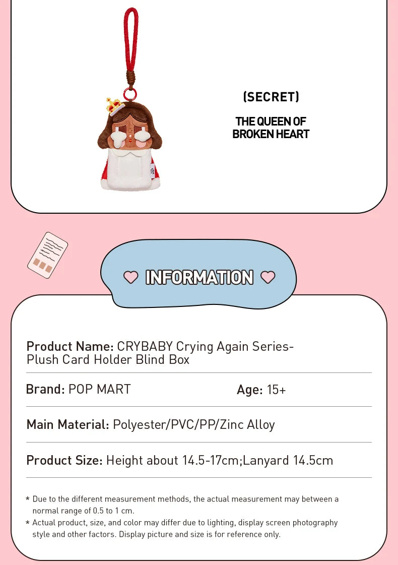 POP MART CRYBABY Crying Again Series - Plush Card Holder Blind Box 1PC/6PCS