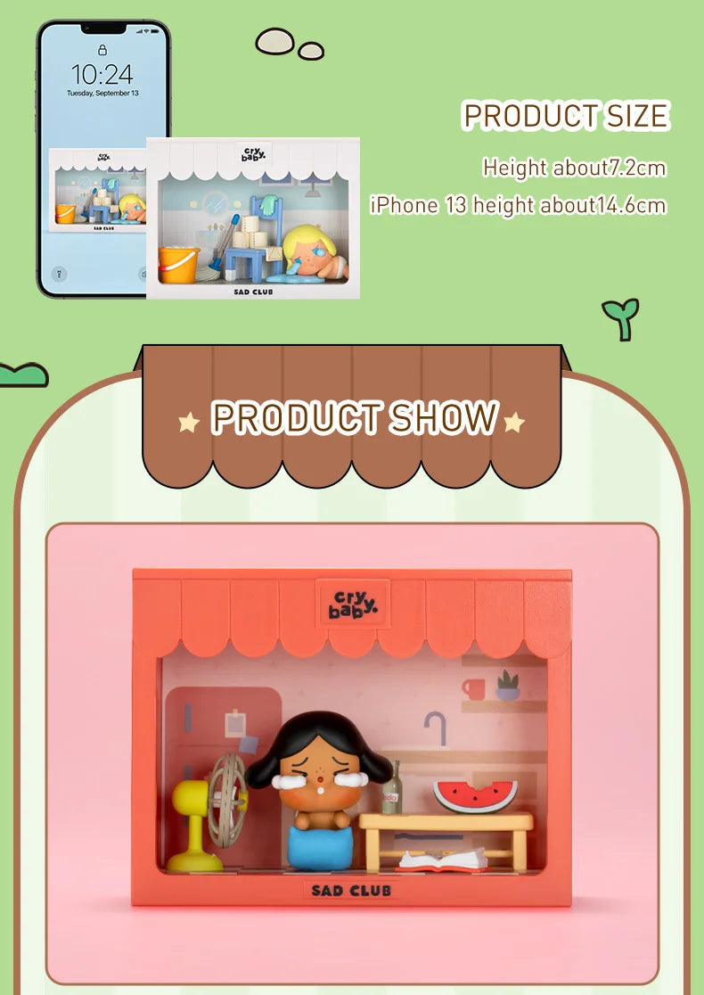 POP MART CRYBABY Sad Club Series Scene Sets by Molly 1PC/8PCS POPMART Blind Box Anime Action Figure Cute Figurine Cry Baby
