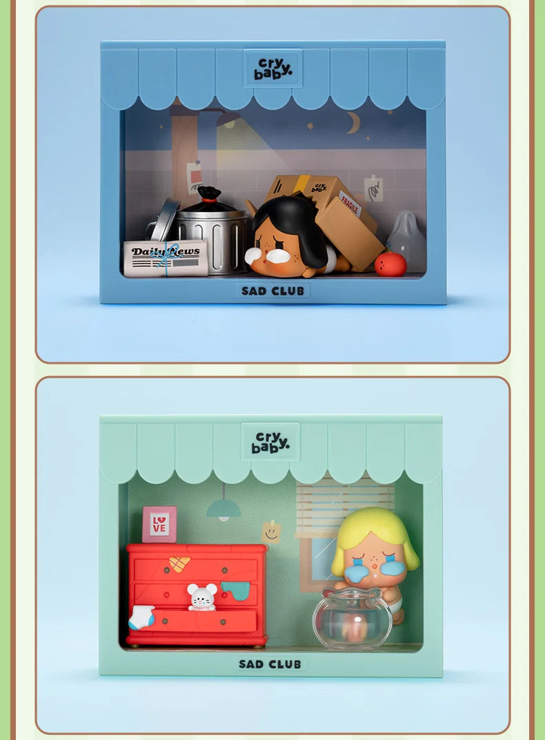 POP MART CRYBABY Sad Club Series Scene Sets by Molly 1PC/8PCS POPMART Blind Box Anime Action Figure Cute Figurine Cry Baby