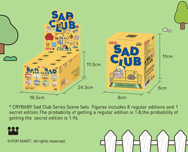 POP MART CRYBABY Sad Club Series Scene Sets by Molly 1PC/8PCS POPMART Blind Box Anime Action Figure Cute Figurine Cry Baby