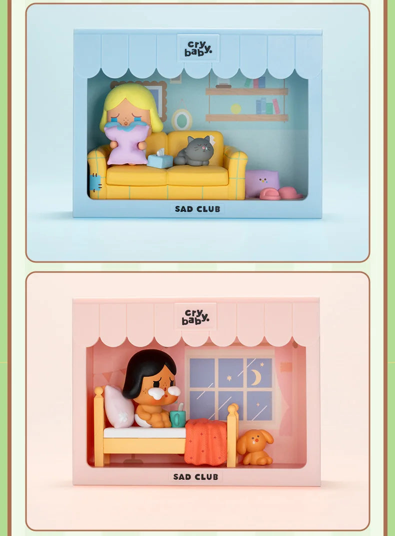 POP MART CRYBABY Sad Club Series Scene Sets by Molly 1PC/8PCS POPMART Blind Box Anime Action Figure Cute Figurine Cry Baby