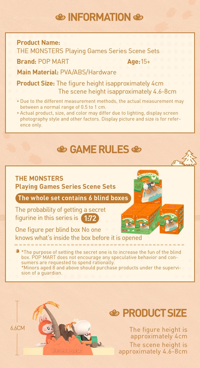 POP MART THE MONSTERS Playing Games Series Scene Sets Mystery Box 1PC/6PCS POPMART Blind Box Action Figure