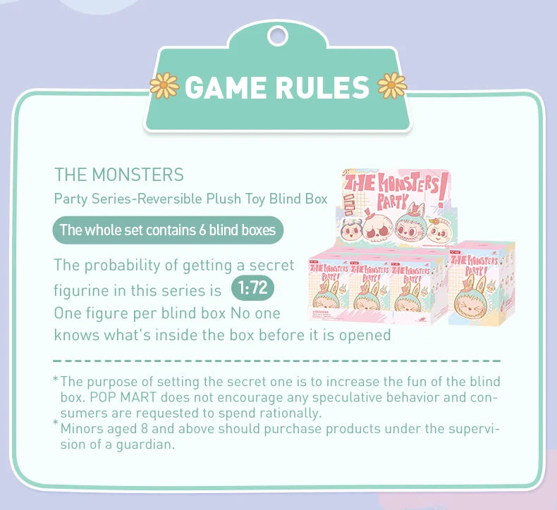 POP MART THE MONSTERS Party Series - Reversible Plush Mystery Box 1PC/6PCS POPMART Blind Box Limited to 2pcs/sets per order