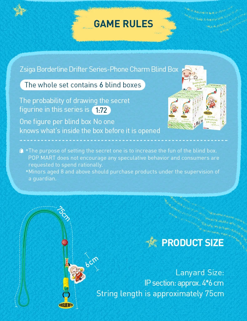 POP MART Zsiga Borderline Drifter Series-Phone Charm Blind Box Mystery Box 1PC/6PCS Blind Box