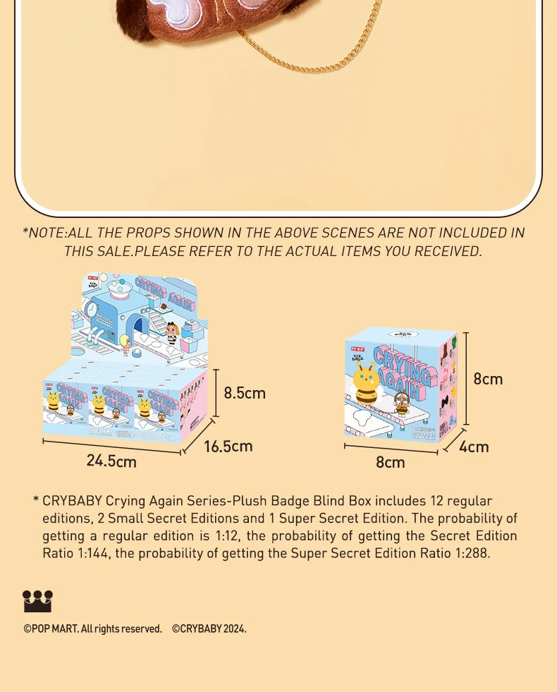 POP MART CRYBABY Crying Again Series - Plush Badge Blind Box 1PC/12PCS POPMART Bind Box