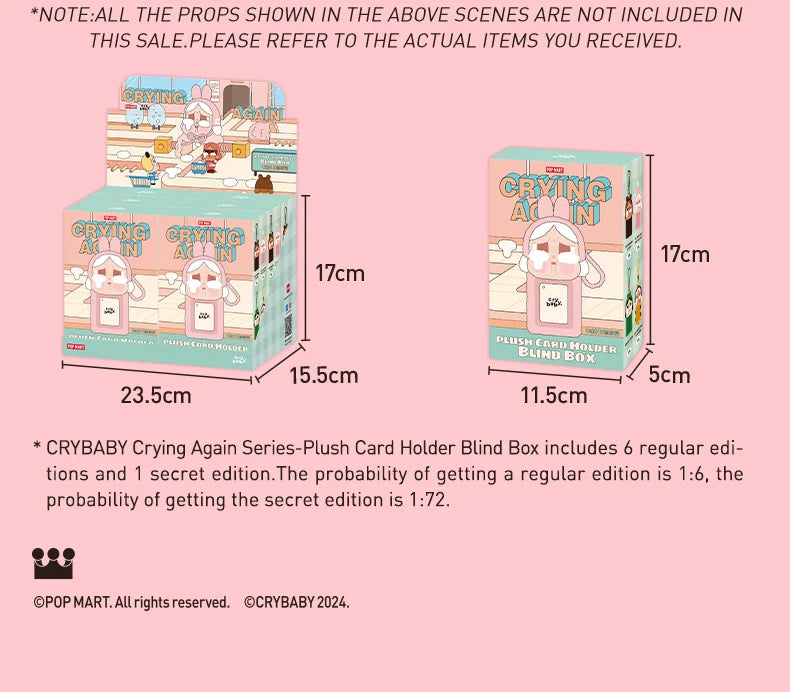 POP MART CRYBABY Crying Again Series - Plush Card Holder Blind Box 1PC/6PCS