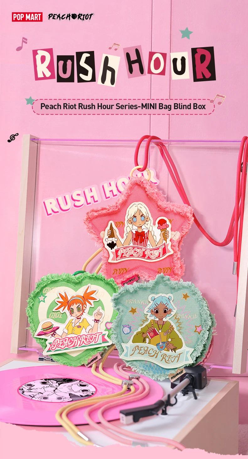 POP MART Peach Riot Rush Hour Series -Mini Bag Blind Box Mystery Box 1PC/6PCS POP MART Blind Box Action Figure Cute Toy