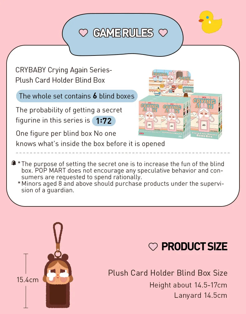 POP MART CRYBABY Crying Again Series - Plush Card Holder Blind Box 1PC/6PCS