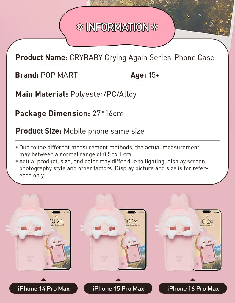 POP MART CRYBABY Crying Again Series - Phone Case for iPhone 14 Pro Max/ iPhone 15 Pro Max/ iPhone 16 Pro Max