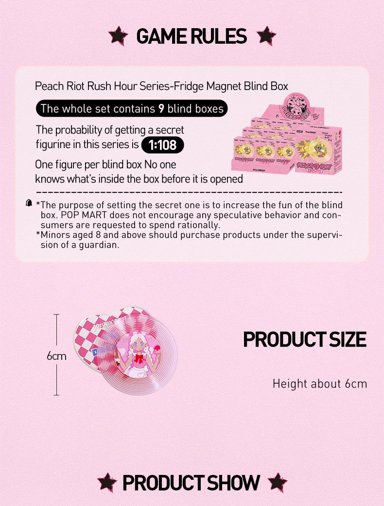 POP MART Peach Riot Rush Hour Series-Fridge Magnet Blind Box 1PC/9PCS POPMART Mystery Box
