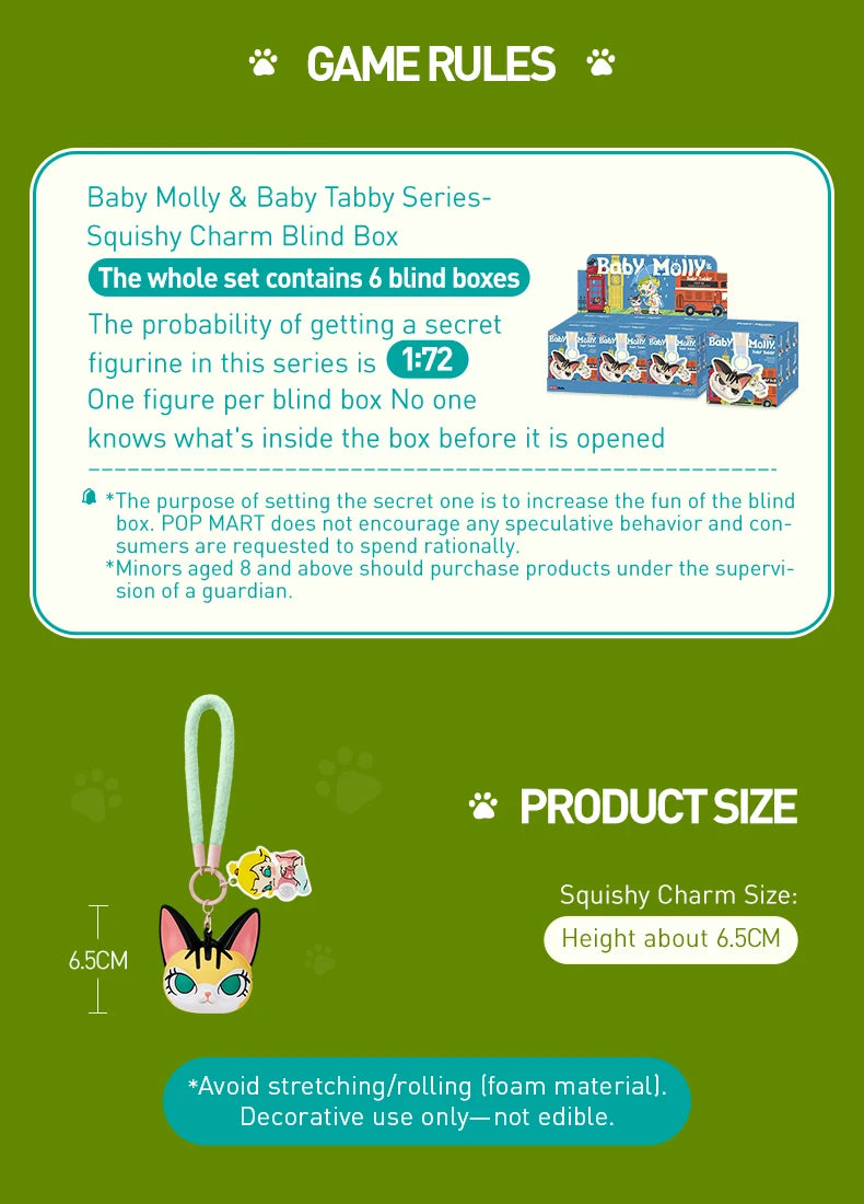 POP MART THE MONSTERS Baby Molly & Baby Tabby Series-Pinch Pendant Blind Box 1PC/6PCS Blind Box