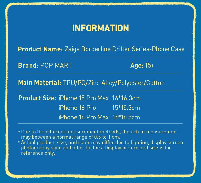 POP MART Zsiga Borderline Drifter Series-Phone Case for iPhone 15 Pro Max / 15 Pro/16 Pro Max