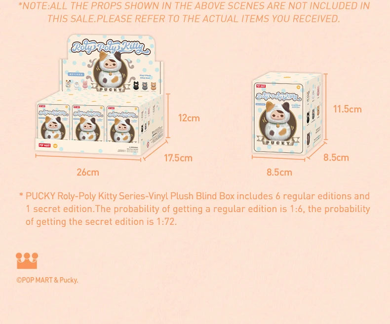 POP MART PUCKY Roly-Poly Kitty Series-Vinyl Plush Blind Box Mystery Box 1PC/6PCS POP MART Blind Box Cute Toy