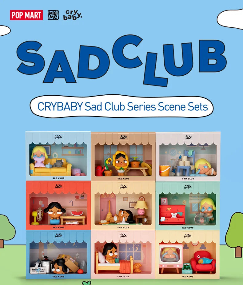 POP MART CRYBABY Sad Club Series Scene Sets by Molly 1PC/8PCS POPMART Blind Box Anime Action Figure Cute Figurine Cry Baby