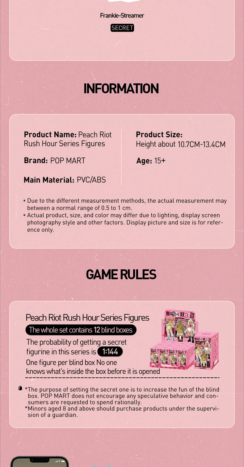 POP MART Peach Riot Rush Hour Series Figures Blind Box 1PC/12PCS Mystery Box