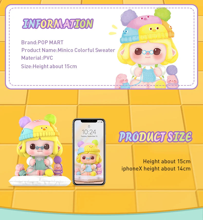 POP MART Minico Colorful Sweater 15cm For Collection Doll Collectible Cute Action Kawaii Animal Toy Figures Free Shipping