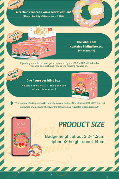 POP MART BUNNY Bunny Christmas Series Blind Box Badge 1PC/9PC Gift for Christmas
