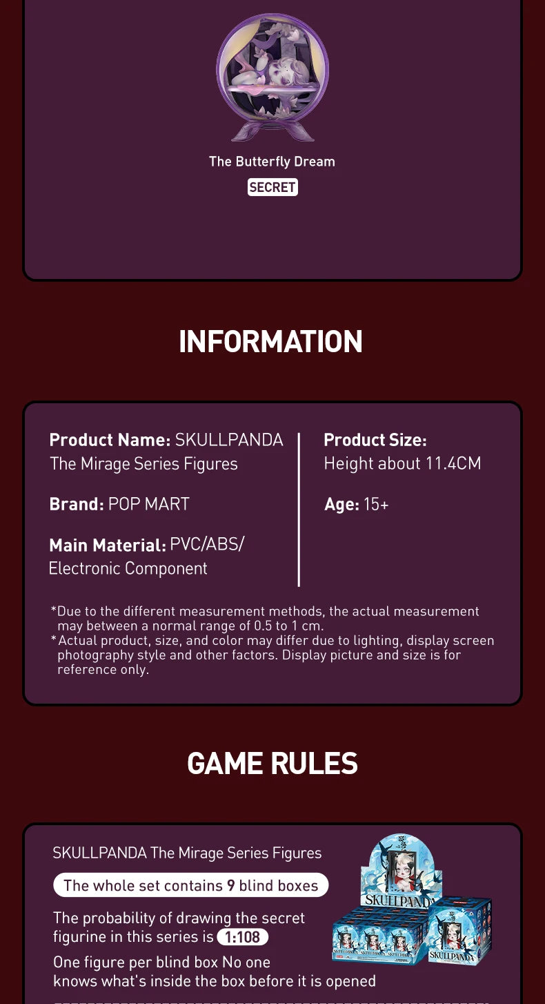 POP MART SKULLPANDA The Mirage Series Figures Mystery Box 1PC/9PCS POP MART Blind Box Action Figure Cute Toy