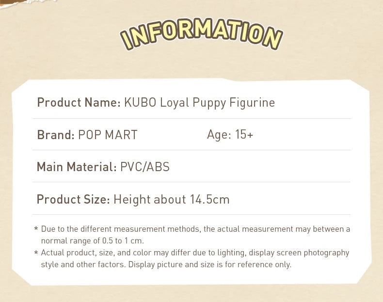 POP MART KUBO Loyal Puppy Figurine POP MART Action Figure Cute Toy