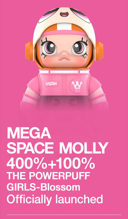 POP MART MEGA SPACE MOLLY 400%+100% THE POWERPUFF GIRLS Blossom Limited Edition
