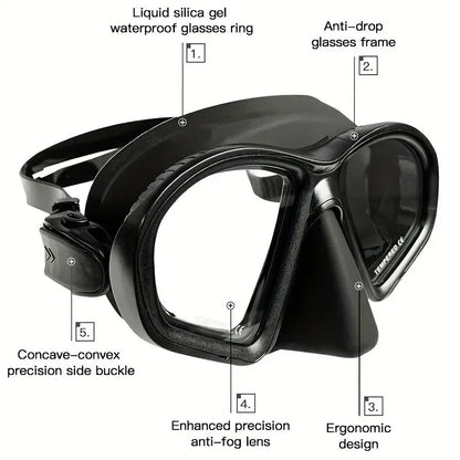 Low Volume Diving Mask J-type Wet Go-pro MountTempered Glass Freedive Mask Diving Mask Snorkel Set with Camera Mount Black 프리다이빙