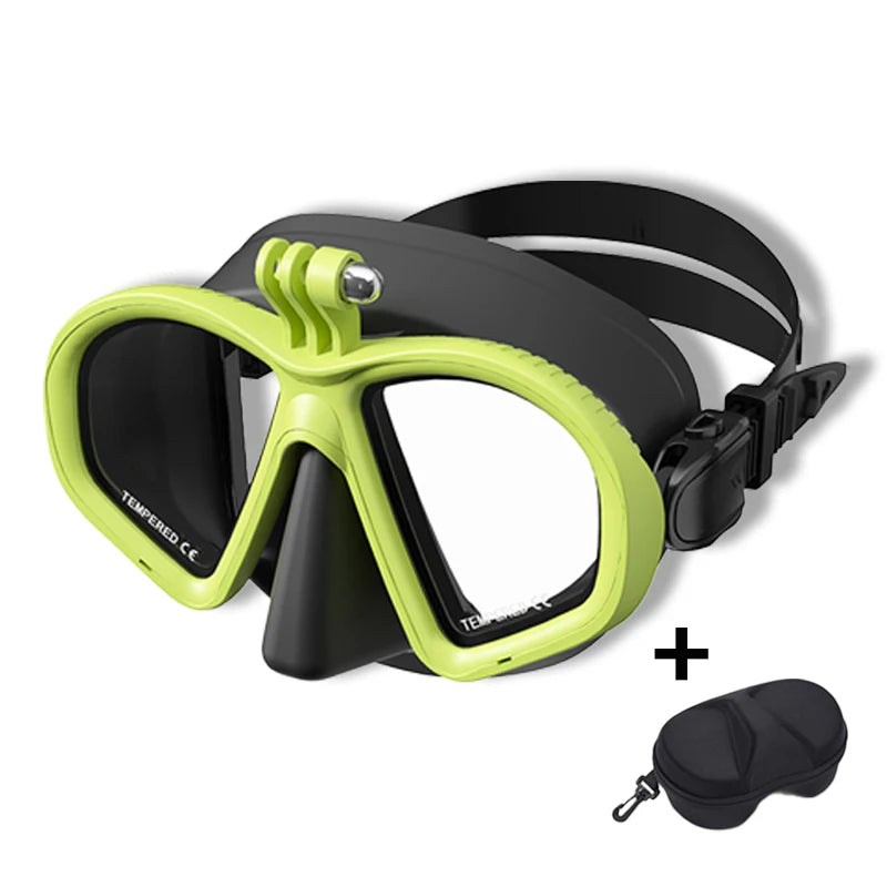Low Volume Diving Mask J-type Wet Go-pro MountTempered Glass Freedive Mask Diving Mask Snorkel Set with Camera Mount Black 프리다이빙