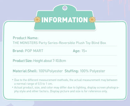 POP MART THE MONSTERS Party Series - Reversible Plush Mystery Box 1PC/6PCS POPMART Blind Box Limited to 2pcs/sets per order
