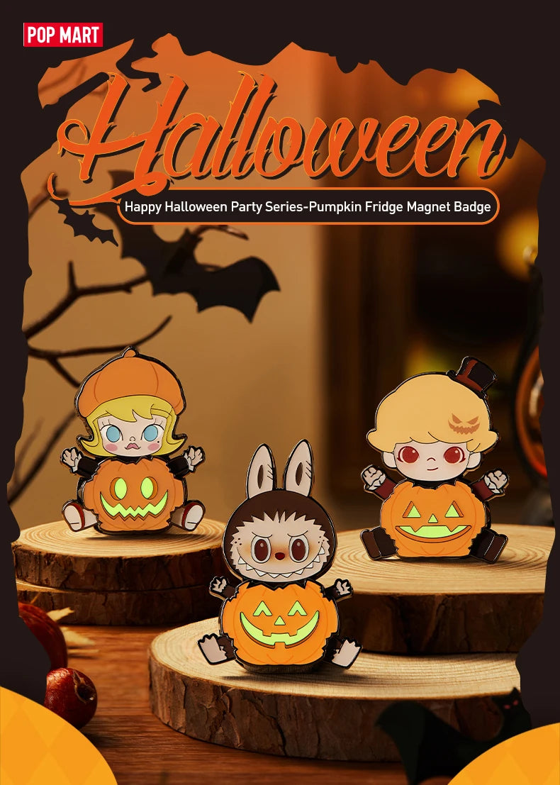 POP MART Happy Halloween Party Series - Pumpkin Fridge Magnet Badge LABUBU MOLLY DIMOO