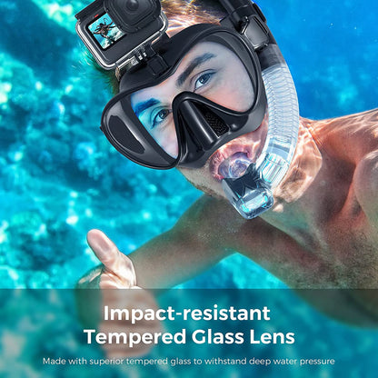 Low Volume Diving Mask J-type Wet Go-pro MountTempered Glass Freedive Mask Diving Mask Snorkel Set with Camera Mount Black 프리다이빙