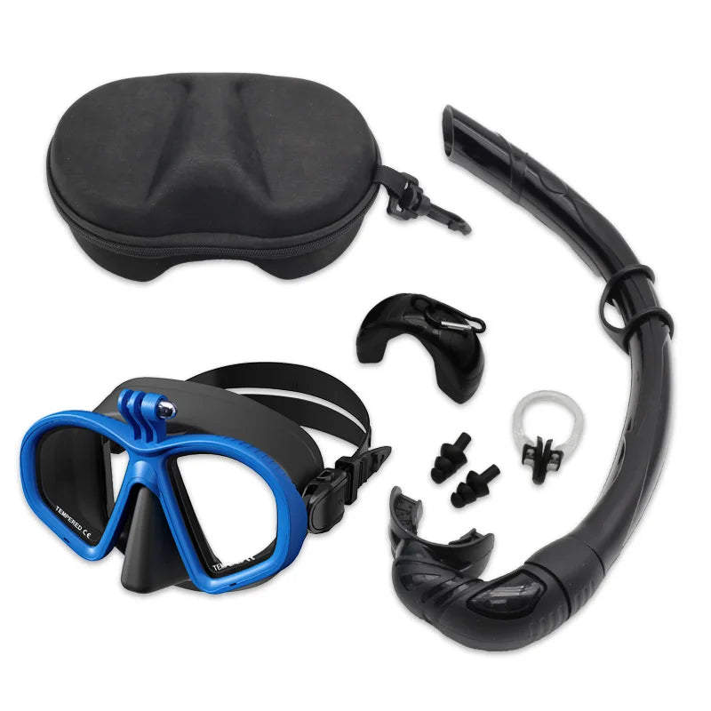 Low Volume Diving Mask J-type Wet Go-pro MountTempered Glass Freedive Mask Diving Mask Snorkel Set with Camera Mount Black 프리다이빙
