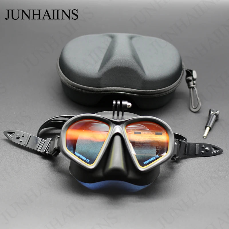 Low Volume Diving Mask J-type Wet Go-pro MountTempered Glass Freedive Mask Diving Mask Snorkel Set with Camera Mount Black 프리다이빙