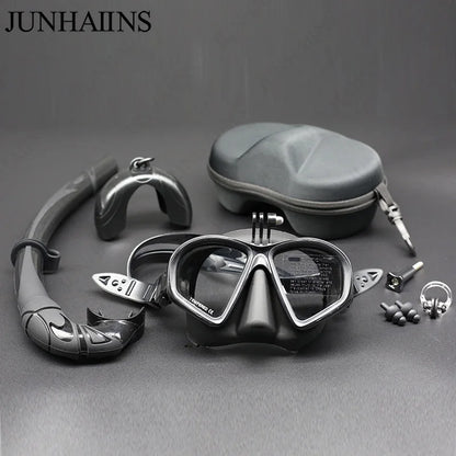 Low Volume Diving Mask J-type Wet Go-pro MountTempered Glass Freedive Mask Diving Mask Snorkel Set with Camera Mount Black 프리다이빙