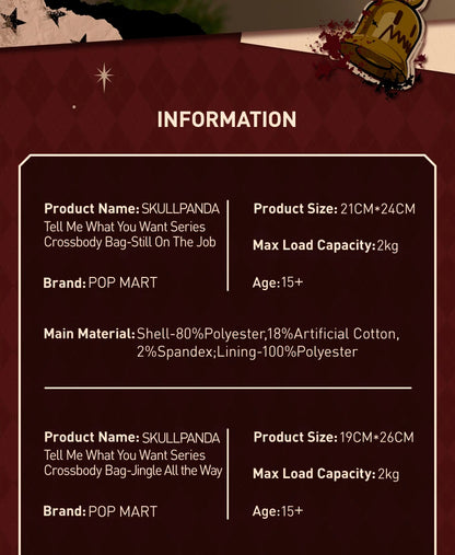 POP MART SKULLPANDA Tell Me What You Want Series Crossbody Bag - Still On The Job / Jingle All the Way