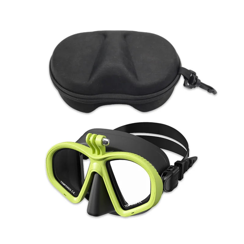 Low Volume Diving Mask J-type Wet Go-pro MountTempered Glass Freedive Mask Diving Mask Snorkel Set with Camera Mount Black 프리다이빙