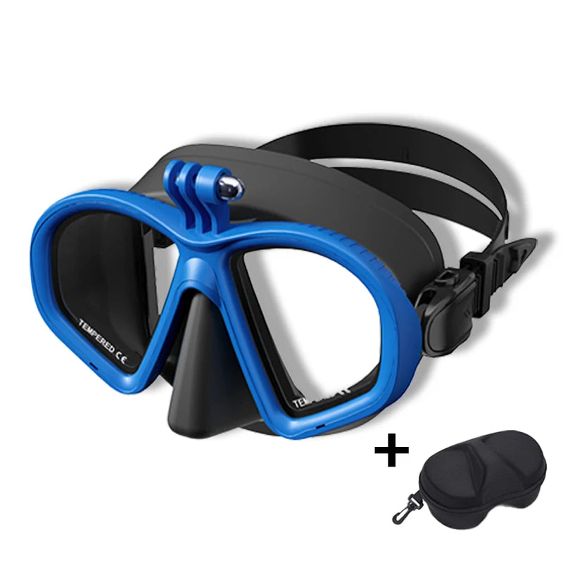 Low Volume Diving Mask J-type Wet Go-pro MountTempered Glass Freedive Mask Diving Mask Snorkel Set with Camera Mount Black 프리다이빙