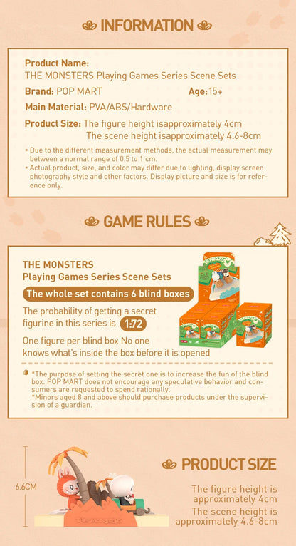 POP MART THE MONSTERS Playing Games Series Scene Sets Mystery Box 1PC/6PCS POPMART Blind Box Action Figure