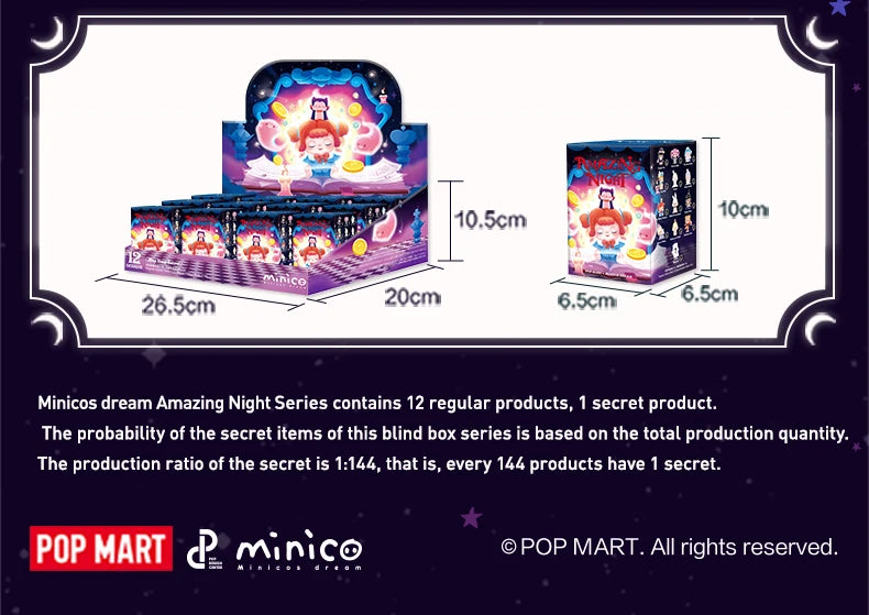 POP MART Minicos Dream Amazing Night Series Mystery Box 1PC/12PCS POPMART Blind Box Collectible Figurine Action Figure