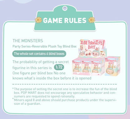 POP MART THE MONSTERS Party Series - Reversible Plush Mystery Box 1PC/6PCS POPMART Blind Box Limited to 2pcs/sets per order