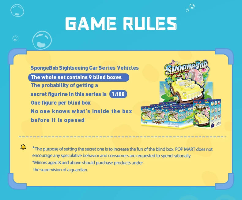 POP MART SpongeBob Sightseeing Car Series Vehicles Mystery Box 1PC/9PCS Blind Box POPMART Car Toy