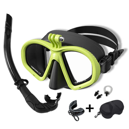 Low Volume Diving Mask J-type Wet Go-pro MountTempered Glass Freedive Mask Diving Mask Snorkel Set with Camera Mount Black 프리다이빙