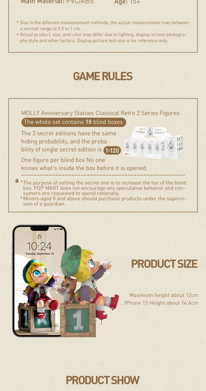 POP MART MOLLY Anniversary Statues Classical Retro 2 Series Mystery Box 1PC/10PCS POPMART Blind Box Cute Collectible Art Toy